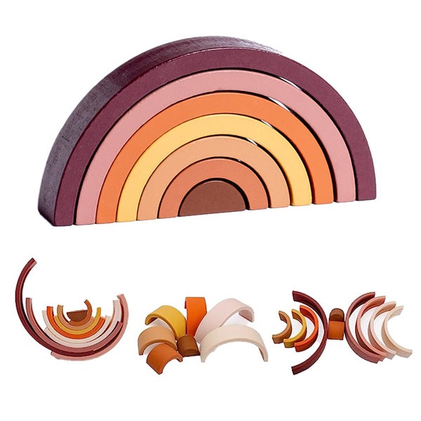 Toy Wooden Rainbow Stacker Nesting Puzzle Blocks Matching Tunnel Stacking Game J Carousel 6