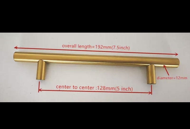 brushed Gold (brass look) metal cupboard t handle 128mm holes Carousel 1