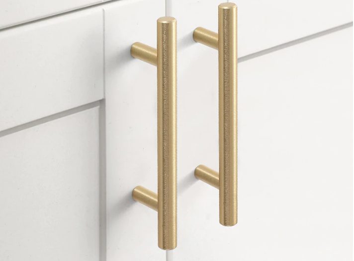brushed Gold (brass look) metal cupboard t handle 128mm holes Carousel 6
