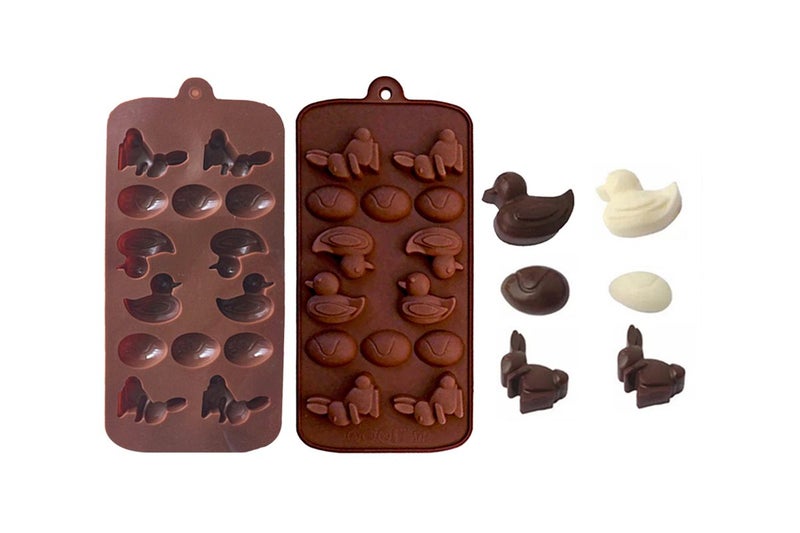 2Pcs Silicone Duck Egg Rabbit Chocolate Molds Trays Cake DIY Easter Baking Tools Carousel 1