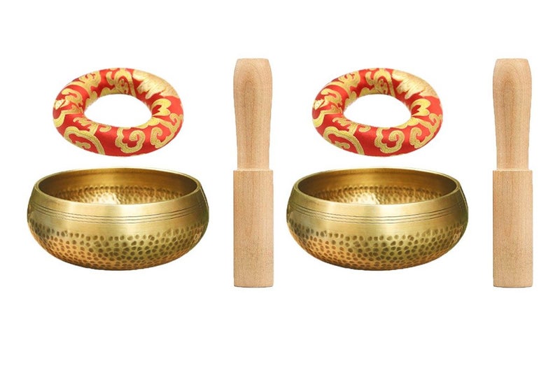 2Pcs Tibetan Singing Bowl Set Hand Hammered Meditation Sound Bowl Hand Hammered Carousel 1