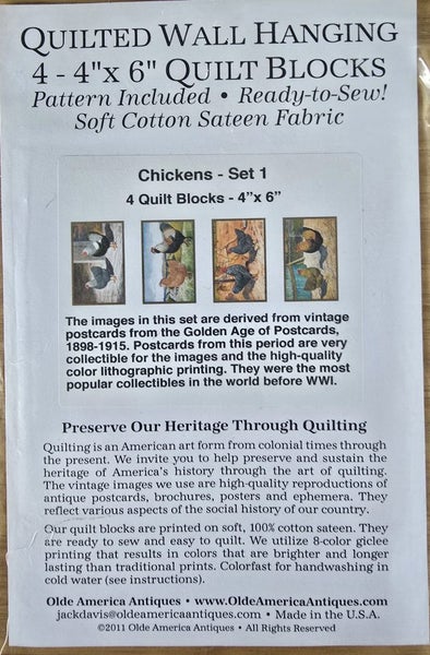 Quilted Wall Hanging Kit. Chickens - set 1. Quilt blocks -4"x6" Carousel 2