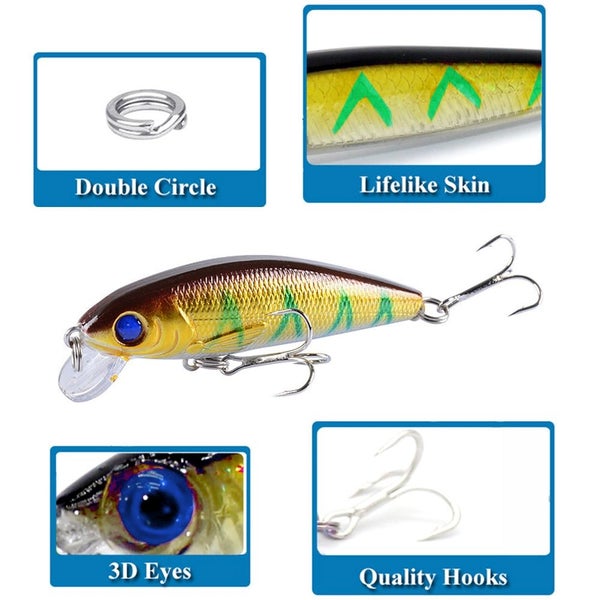 10pcs Floating Artificial Fishing Lure Bait Set with Box Carousel 4