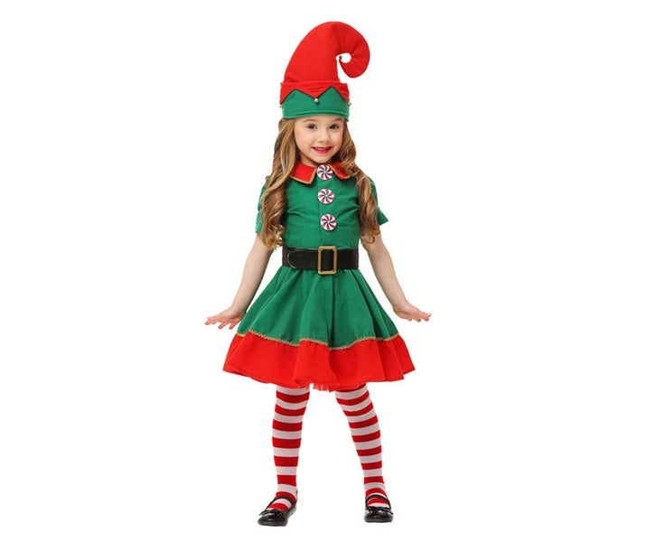 Christmas Elf Costume girl's Green Halloween Costume Santa Helper Jumpsuit Set Carousel 1