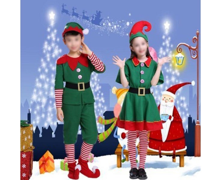Christmas Elf Costume girl's Green Halloween Costume Santa Helper Jumpsuit Set Carousel 2