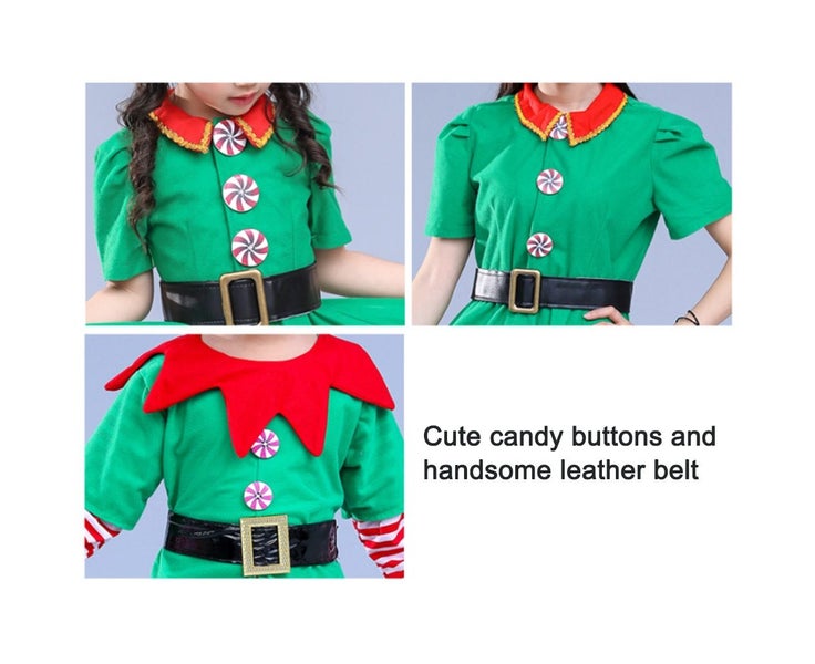 Christmas Elf Costume girl's Green Halloween Costume Santa Helper Jumpsuit Set Carousel 7