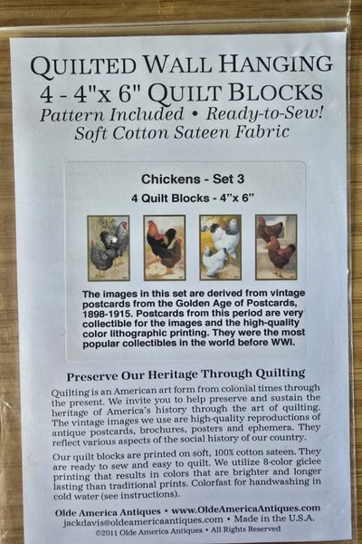 Quilted Wall Hanging Kit. Chickens - set 3. Quilt blocks -4"x6" Carousel 1