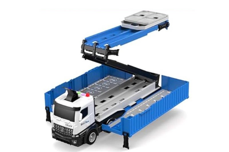 Car Carrier Transport with Race Track Mini Car Toys Set Big Truck Toys for -Blue Carousel 10