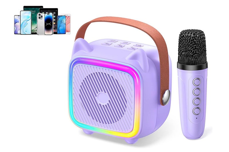 Mini Karaoke Machine Portable Bluetooth-Speaker with A Microphone-Purple Carousel 1