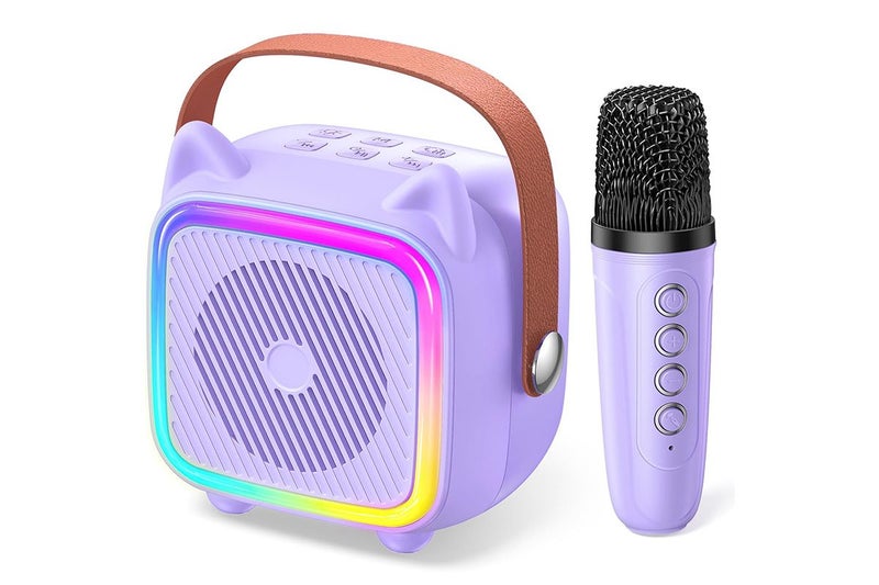 Mini Karaoke Machine Portable Bluetooth-Speaker with A Microphone-Purple Carousel 2