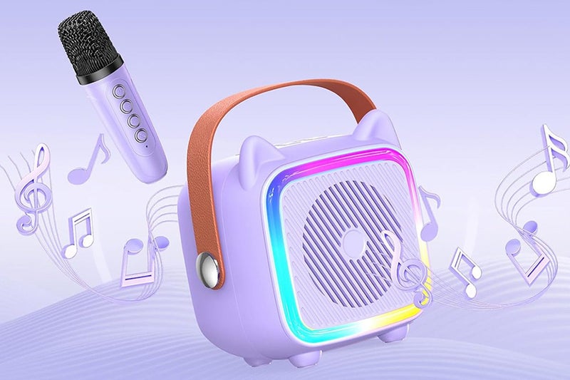 Mini Karaoke Machine Portable Bluetooth-Speaker with A Microphone-Purple Carousel 7