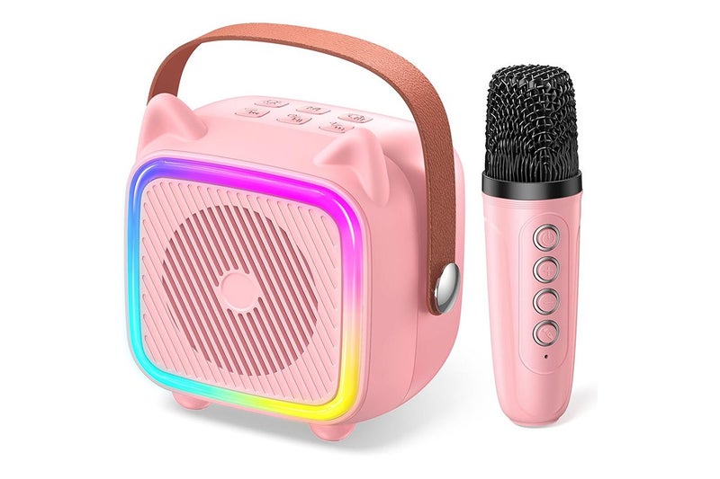 Mini Karaoke Machine Portable Bluetooth-Speaker with A Microphone-Pink Carousel 2