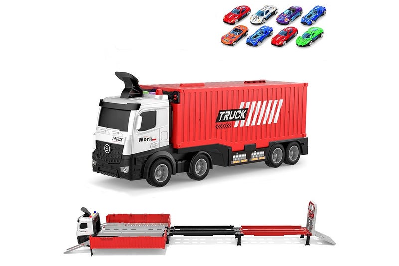 Car Carrier Transport with Race Track Mini Car Toys Set Big Truck Toys for -Red Carousel 2