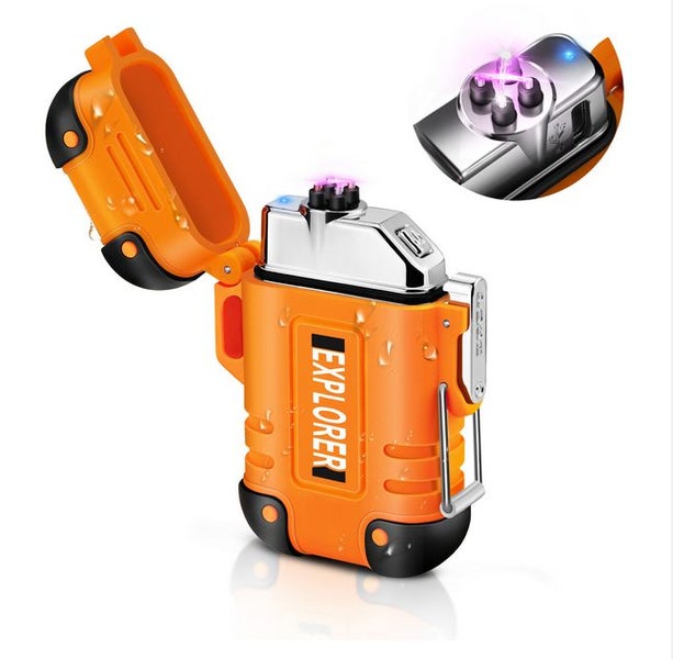 Waterproof Double Arc Lighter USB Rechargeable Windproof Plasma Lighter Outdoor Carousel 1