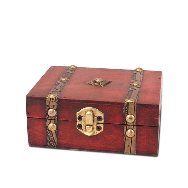 Small Size Vintage Wood Lock Jewelry Storage Box Decorative Treasure Box Carousel 1