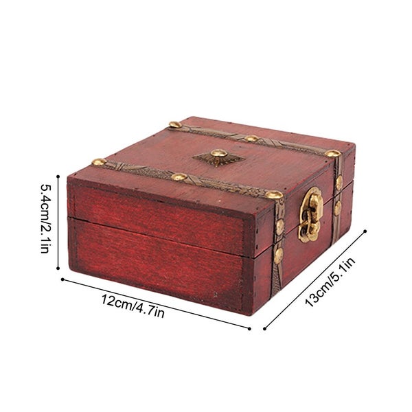 Small Size Vintage Wood Lock Jewelry Storage Box Decorative Treasure Box Carousel 2