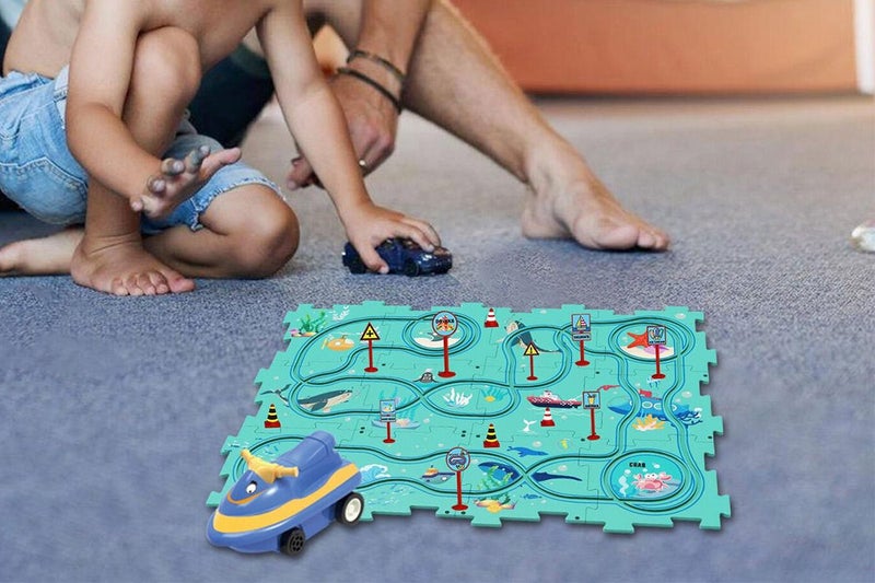 DIY Car Track Puzzle Play Set With A Cute Vehicle Preschool Educational Montesso Carousel 2