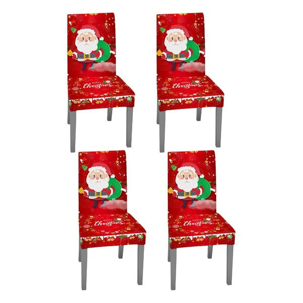 4pcs Christmas Chair Cover Xmas Santa Chair Slipcover Creative Pattern Dining Ch Carousel 1