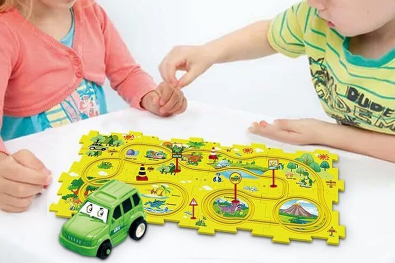 DIY Car Track Puzzle Play Set With A Cute Vehicle Preschool Educational Montesso Carousel 2