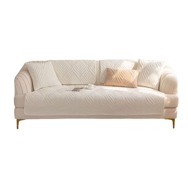 Plush Leaves Pattern Sofa Cover Sectional Couch Cover Nonslip Sofa Slipcover -Wh Carousel 1