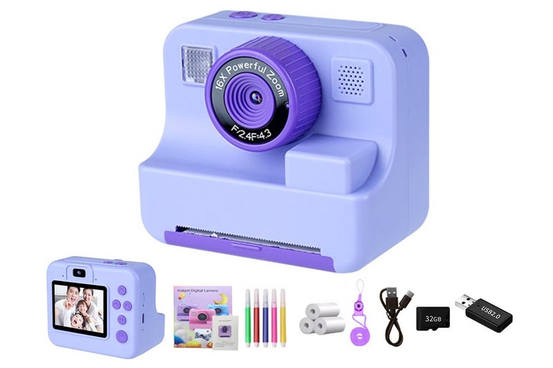 Instant Print Camera for 1080P Digital Inkless Camera with 32G TF Card-Purple Carousel 1