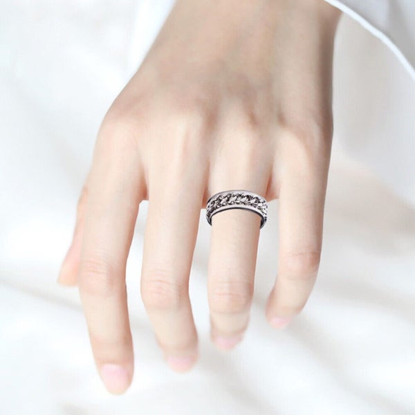 2X 8mm Anxiety Spinner Rings Men Womens Fidget Rotating Ring Silver Stainless... Carousel 2