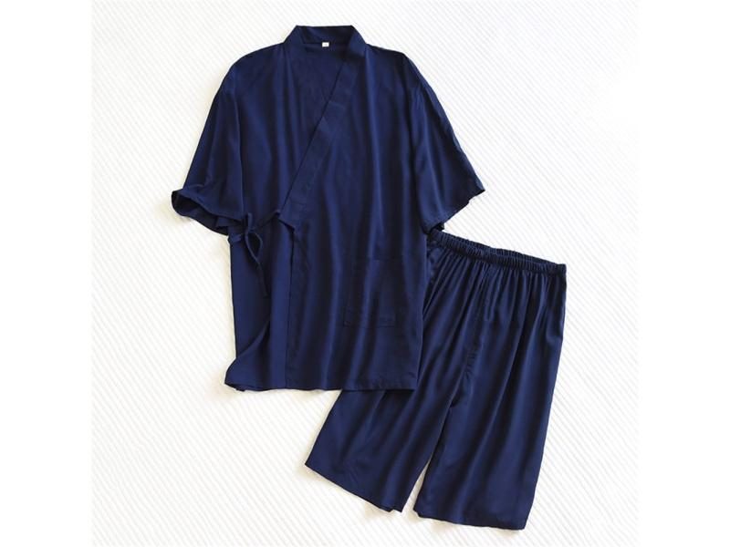 New Men Traditional Japanese Pajamas Set Viscose Fiber Robe Shorts Cotton Carousel 1