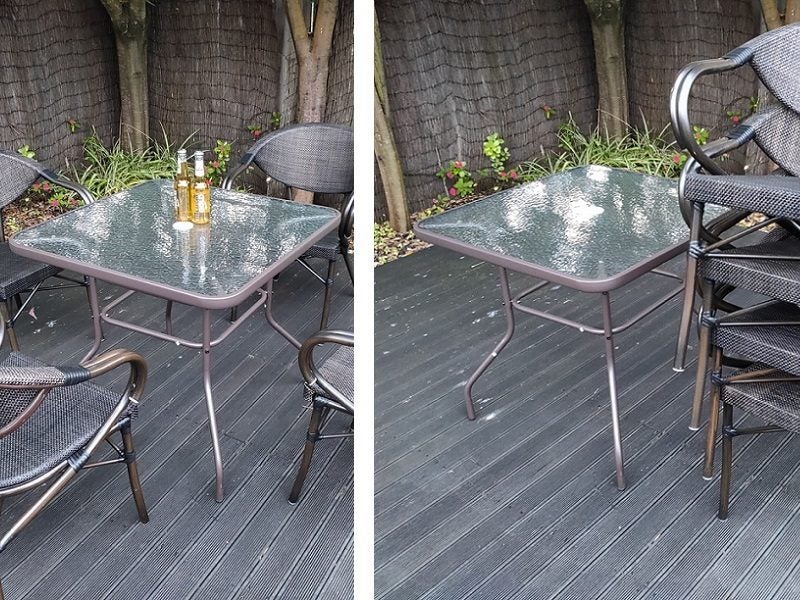 BLACK 80CM Quality Tempered Glass Square Garden Table Carousel 2