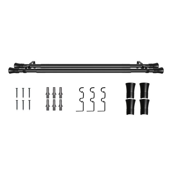 Marlow Black Double Curtain Rod Steel Pole Pommel Set Extendable Adjustable Carousel 1