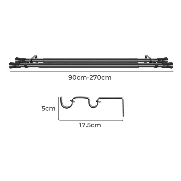 Marlow Black Double Curtain Rod Steel Pole Pommel Set Extendable Adjustable Carousel 10