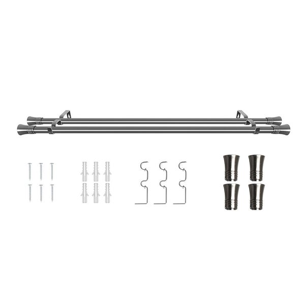 Marlow Silver Double Curtain Rod Steel Pole Pommel Set Extendable Adjustable Carousel 1