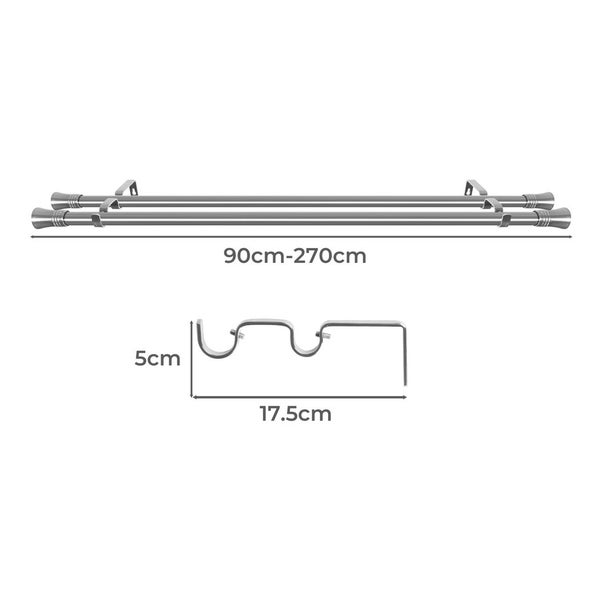 Marlow Silver Double Curtain Rod Steel Pole Pommel Set Extendable Adjustable Carousel 10