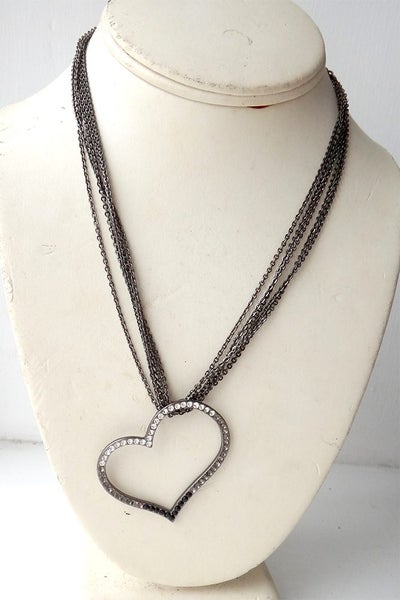 big heart with clear & black crystal necklace Carousel 1