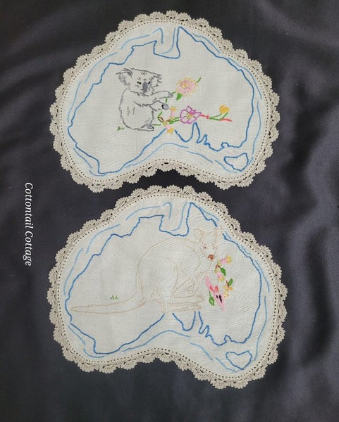 Vintage Linen Doilies Kangaroo & Koala Australiana Carousel 2