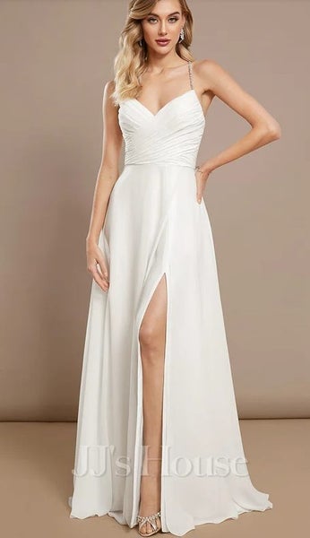 A-line V-Neck Floor-Length Chiffon Wedding Dress With Sequins Beading628632437909771112