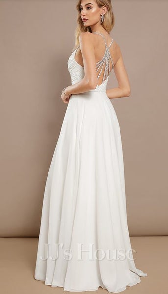 A-line V-Neck Floor-Length Chiffon Wedding Dress With Sequins Beading62863243790977111