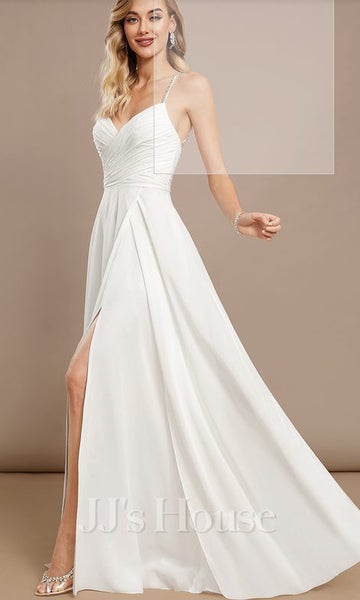 A-line V-Neck Floor-Length Chiffon Wedding Dress With Sequins Beading62863243790977112