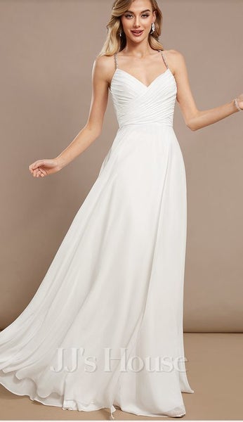 A-line V-Neck Floor-Length Chiffon Wedding Dress With Sequins Beading62863243790977113