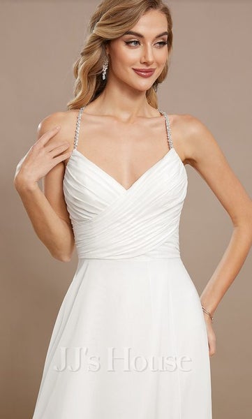 A-line V-Neck Floor-Length Chiffon Wedding Dress With Sequins Beading62863243790977114