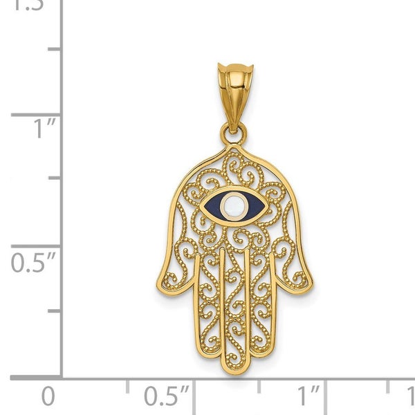 14K Yellow Gold and Enamel Filigree Hamsa Pendant, 30mm Carousel 3