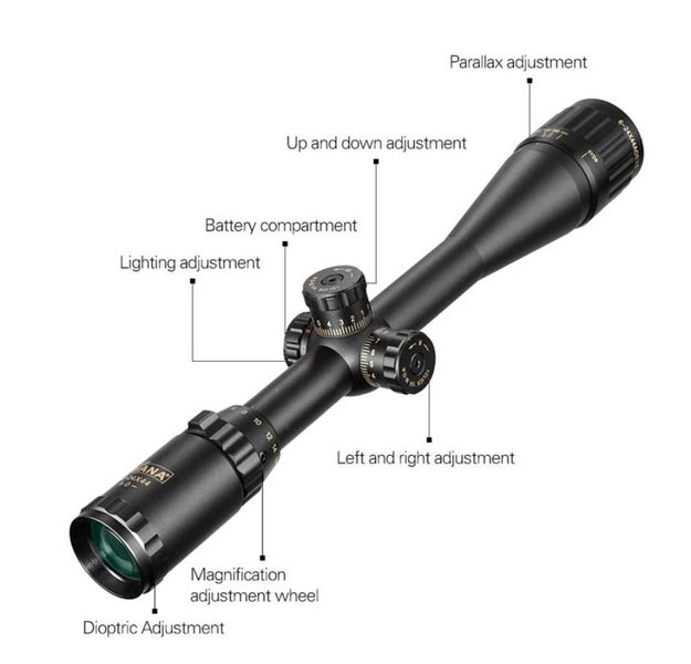 DIANA 6-24X44 Riflescope Tactical Rifle Scope Hunting 20mm Mount illuminated Carousel 2