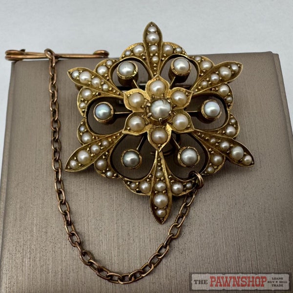 Vintage 15ct Yellow Gold Seed Pearl Brooch ~ $1,800! Carousel 1