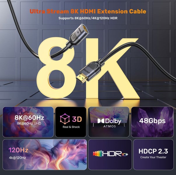 UNITEK 3m 8K HDMI Extension Cable Supports 8K@60Hz/4K@120Hz HDR Built to Last Du Carousel 5