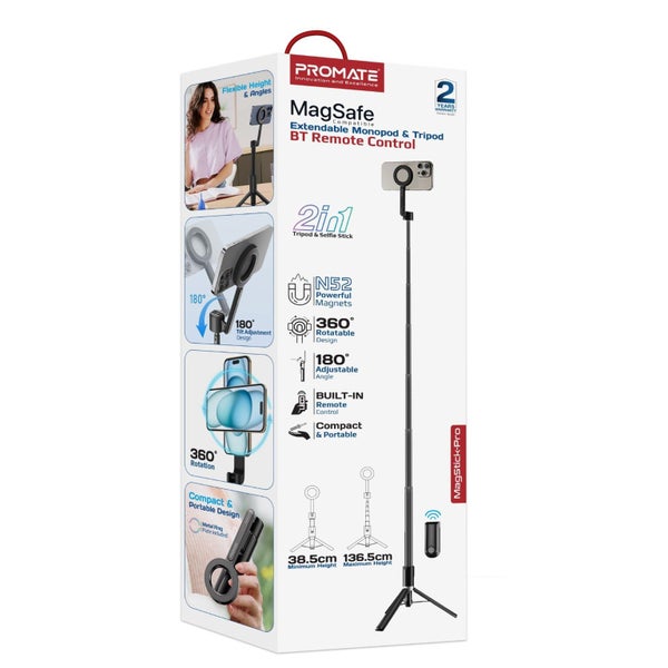 PROMATE MagSafe Extendable Monopod & Tripod Stand with Remote Control. Max Heigh Carousel 2