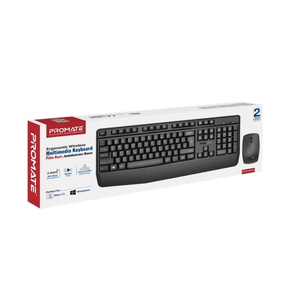 PROMATE Ergonomic Wireless Multimedia Keyboard & Mouse Combo. Ergonomic Ambidext Carousel 2