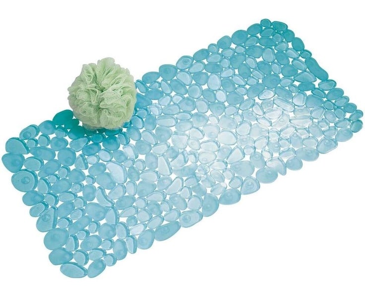 Bath Mat Non slip Square Bathroom Solid Color PVC Floor Carpet-Blue Carousel 2