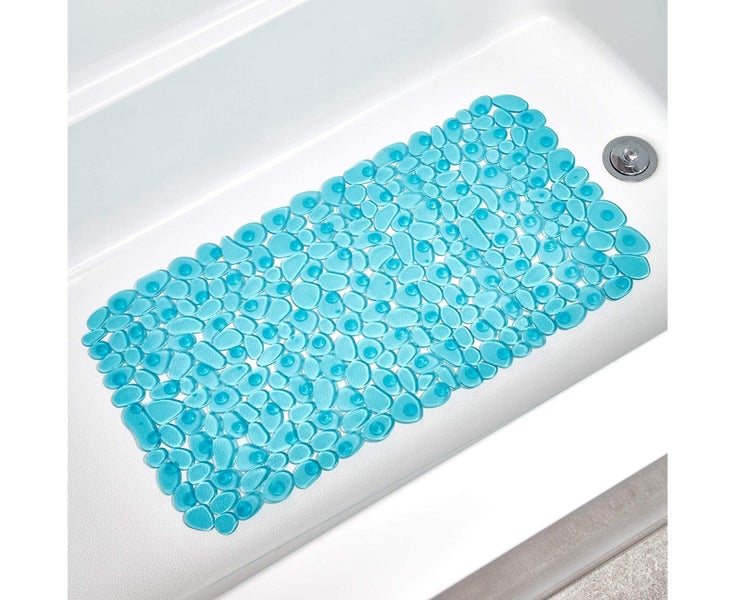 Bath Mat Non slip Square Bathroom Solid Color PVC Floor Carpet-Blue Carousel 5