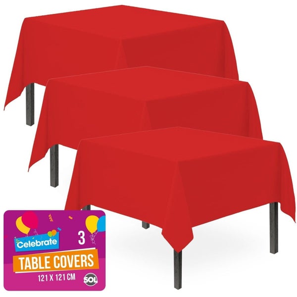 3pack Red Plastic Table Covers Square Tablecloth Disposable Wipe Clean Party ... Carousel 1