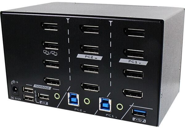 REXTRON 2 Ports 8K Quad Monitor DisplayPort 1.4 KVM Switch With USB 3.2 Gen 1, A Carousel 1