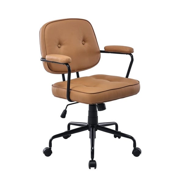 Black Frame Faux Leather Home Office Chair In Brown Carousel 1